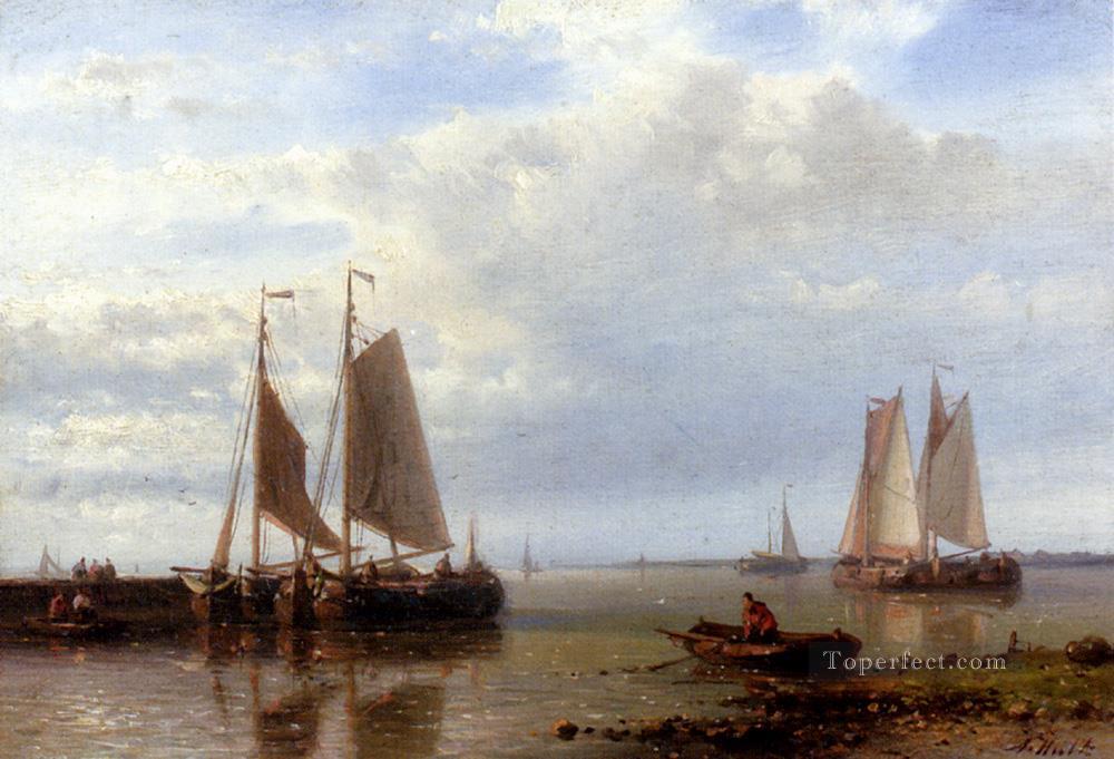 Shipping In A Calm Estuary Abraham Hulk Snr Oil Paintings